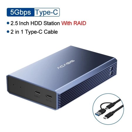 Acasis-funda HDD de 2,5 pulgadas, carcasa de disco duro externo de dob