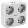 TESSAN Ladron Enchufes Plano con USB C, Enchufe Multiple 4 Schuko con 3 USB, Cargador Multiple 4000W, 7 en 1 Ladron con