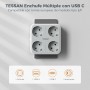 TESSAN Ladron Enchufes Plano con USB C, Enchufe Multiple 4 Schuko con 3 USB, Cargador Multiple 4000W, 7 en 1 Ladron con