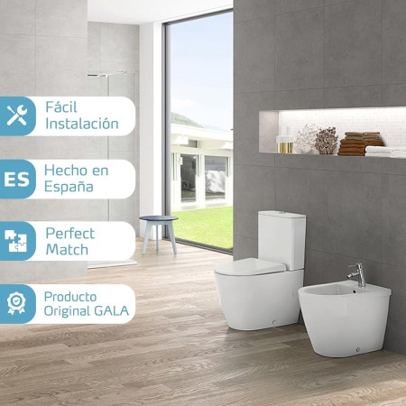 Gala Smart New– Asiento Fijo para el Inodoro, Incluye Kit de Fijación y Bisagras de Acero Inoxidable, Color Blanco, Medidas 37 x