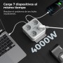 TESSAN Ladron Enchufes Plano con USB C, Enchufe Multiple 4 Schuko con 3 USB, Cargador Multiple 4000W, 7 en 1 Ladron con