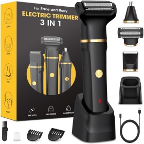 Afeitadora Corporal Masculina,3 en 1 Depiladora Corporal Hombre,Cortapelos Nariz Base de Recarga USB,Maquina Depilar Hombre para