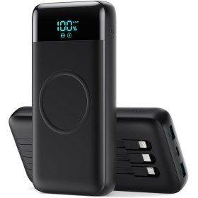 Bateria Externa Inalámbrico 26800mAh con 3 Cables, 7 en 1 Wireless Power Bank Carga Rápida 25W PD3.0+QC4.0, 6 Puertos Powerbank