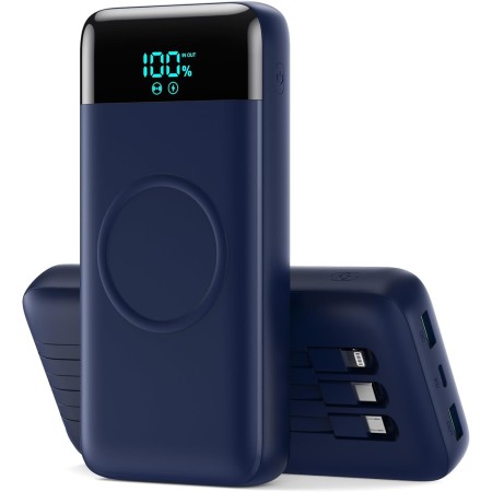 Bateria Externa Inalámbrico 26800mAh con 3 Cables, 7 en 1 Wireless Power Bank Carga Rápida 25W PD3.0+QC4.0, 6 Puertos Powerbank