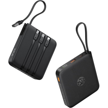 VRURC Power Bank 20000mAh, Power Bank con Cables Integrados, Batería de Carga Rápida USB C de 22,5 W, Pantalla LED para iPhone