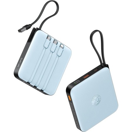 VRURC Power Bank 20000mAh, Power Bank con Cables Integrados, Batería de Carga Rápida USB C de 22,5 W, Pantalla LED para iPhone
