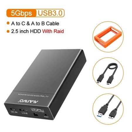 MAIWO-funda HDD SSD externa de doble bahía de 2,5 pulgadas, carcasa RA