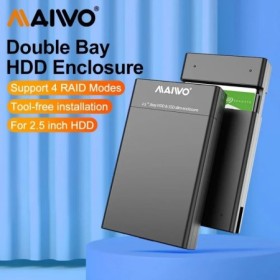 MAIWO-funda HDD SSD externa de doble bahía de 2,5 pulgadas, carcasa RA