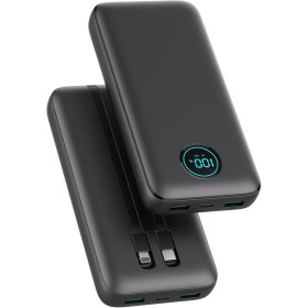 Power Bank 26800mAh con Cable, PD 25W QC4.0 Carga Rápida Batería Externa USB C, 5 Salidas Bateria Portatil con Pantalla LCD
