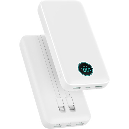 Power Bank 26800mAh con Cable, PD 25W QC4.0 Carga Rápida Batería Externa USB C, 5 Salidas Bateria Portatil con Pantalla LCD