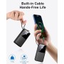 Power Bank 10000mAh, Batería Externa Carga Rapida 5V/3A Bateria Portatil Cable Integrado con Entrada y Salida USB C de Alta