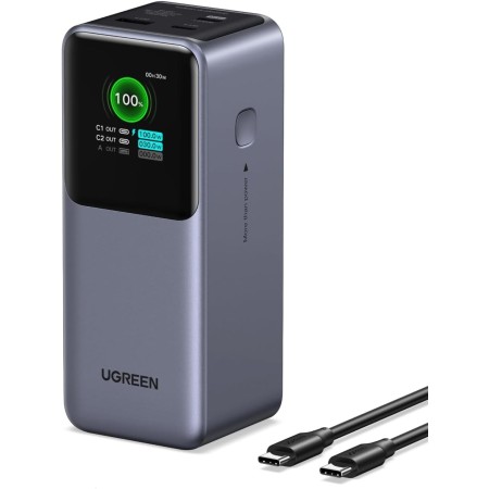UGREEN Nexode Power Bank 20000mAh 130W, Cargador Portátil con 2 USB C y 1 Tipo A Batería Externa con Pantalla, Compatible con
