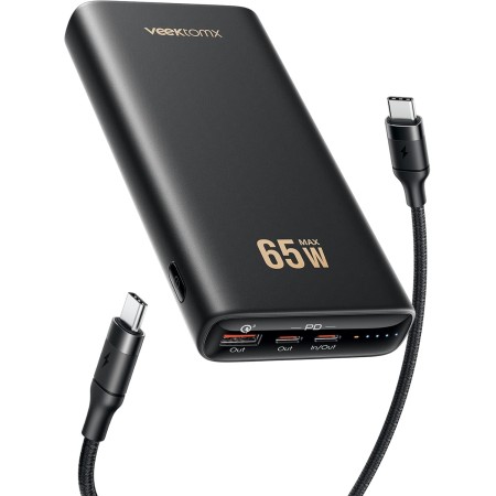 VEEKTOMX Power Bank 65W, 20000mAh Bateria Externa para Laptop con Cable USB C a C de 100W (1.5m), PD Quick Charge 3.0 Power Bank