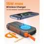 Cargador Solar Power Bank 27000mah - Riapow 22,5W Carga Rápida Batería Externa Inalámbrica con 2 Cables Integrado y Linternas,