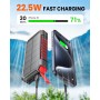 Cargador Solar Power Bank 27000mah - Riapow 22,5W Carga Rápida Batería Externa Inalámbrica con 2 Cables Integrado y Linternas,