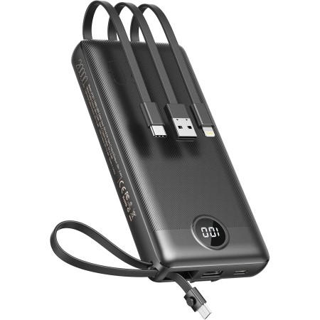 Power Bank 20000mAh, VEEKTOMX Bateria Externa USB C Cargador Portatil con Cables Integrados, 5 Salidas y 2 Entradas Powerbank