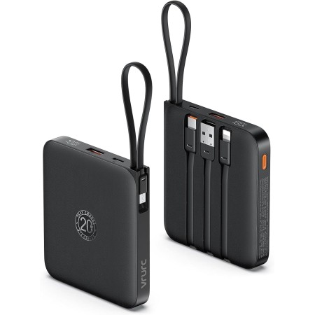 VRURC Power Bank 10000mAh con 4 Cables Integrados, batería de Carga rápida USB C de 22,5 W, Pantalla LED de Power Bank móvil