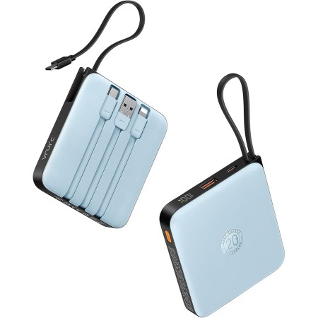 VRURC Power Bank 10000mAh con 4 Cables Integrados, batería de Carga rápida USB C de 22,5 W, Pantalla LED de Power Bank móvil