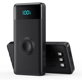 Power Bank 10800mAh con 3 Cables Integrados & Cargador para Apple Watch, 6-in-1 Bateria Externa PD 25W+QC4.0 USB C Carga Rapida