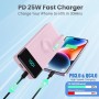 Power Bank 10800mAh con 3 Cables Integrados & Cargador para Apple Watch, 6-in-1 Bateria Externa PD 25W+QC4.0 USB C Carga Rapida