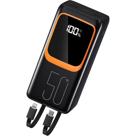 50000mAh Power Bank con Cable Incorporado: Batería Externa de Carga rápida de 22.5W con Gran Capacidad, Cargador portátil con
