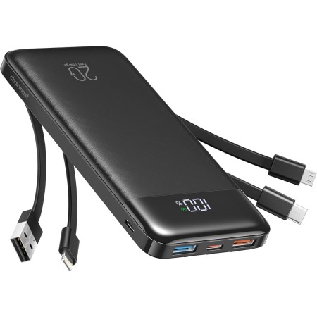 Charmast Power Bank 20000mAh Bateria Portatil USB con Cables Bateria Externa USB C Carga rapida PD 20W Powerbank con Pantalla