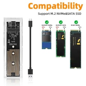 M.2 NVME PCIe NGFF SATA protocolo Dual SSD carcasa transparente USB ti