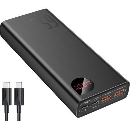 Baseus Power Bank, 65W Power Bank 20000mAh, Laptop Powerbank PD QC 3+, Baterías Externas de Teléfono USB-C Entrada y Salida,