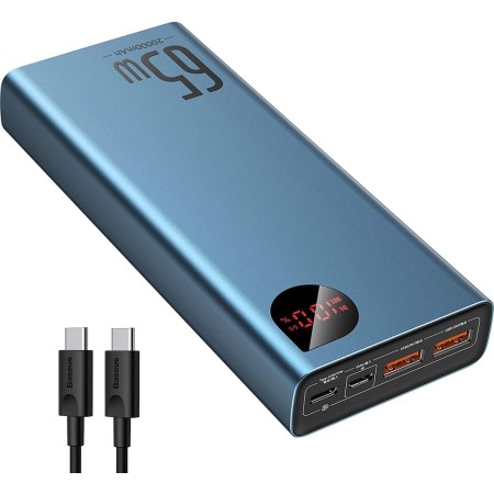 Baseus Power Bank, 65W Power Bank 20000mAh, Laptop Powerbank PD QC 3+, Baterías Externas de Teléfono USB-C Entrada y Salida,