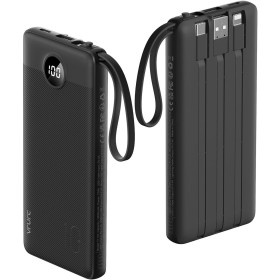 VRURC Power Bank 10000mAh con 4 Cables, Integrados Cargador portátil USB C Batería Externa portátil Pantalla LED Digital con 4