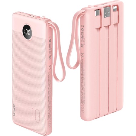 VRURC Power Bank 10000mAh con 4 Cables, Integrados Cargador portátil USB C Batería Externa portátil Pantalla LED Digital con 4