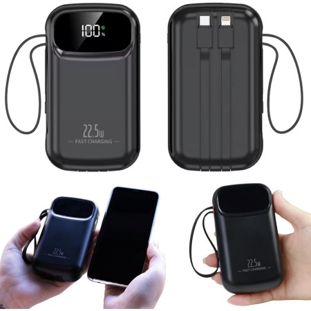 Bateria Externa Carga Rapida, 20000mAh Power Bank Carga Rápida, con Cables USB y USB C, Batería Portatil para iPhone, con Cables