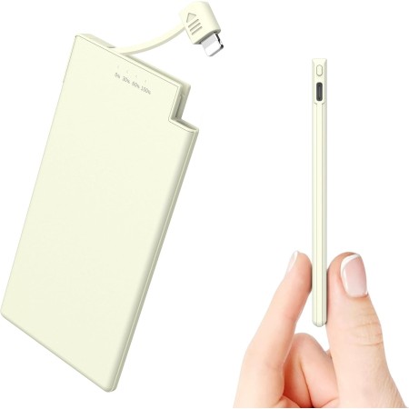 Batería Externa Auskang Power Bank 5000mAh con Cable de Carga Incorporado, Ultra Delgado y Super Ligero Powerbank, Compatible