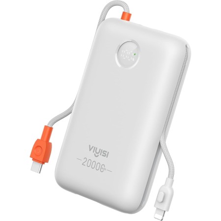 VIYISI Power Bank 30W Carga Ultra Rápida 20000 mAh,Batería Externa USB C con Cable Integrado,Batería Portátil Compacta