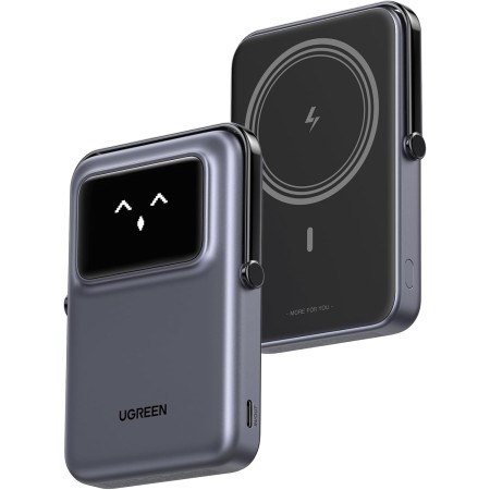 UGREEN Uno Power Bank Magnético 10000mAh, Cargador Portátil Inalámbrico y PD 20W con Cavo USB C Pantalla y Soporte, Compatible
