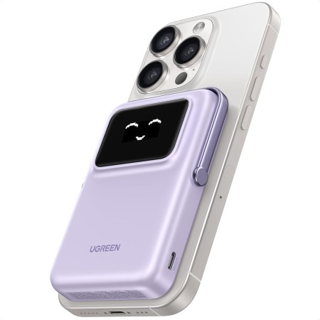 UGREEN Uno Power Bank Magnético 10000mAh, Cargador Portátil Inalámbrico y PD 20W con Cavo USB C Pantalla y Soporte, Compatible