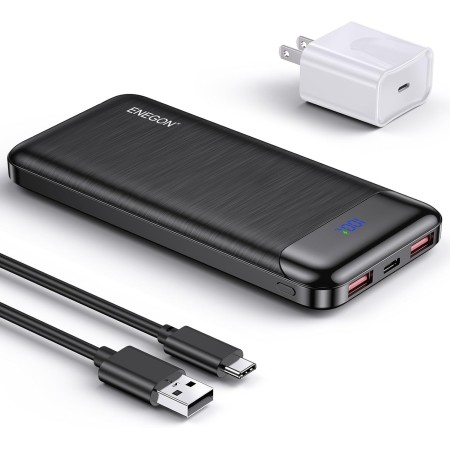 ENEGON Kit di ricarica portatile: batteria esterna da 10000 mAh con caricatore rapido da 20 W, cavo USB-C e doppia Porta USB C