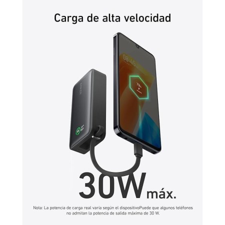 Anker Nano Power Bank 10.000 mAh Powerbank con Cable USB-C Integrado, PD 30 W de Potencia Máxima con 1 x USB-C & A, Compatible