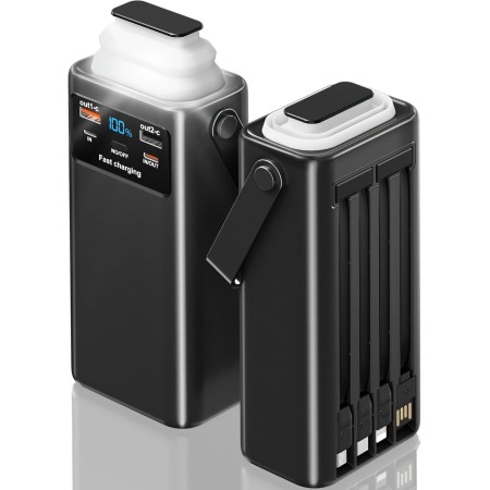 60000mAh Power Bank con 45W Carga Rápida: Batería Externa de Gran Capacidad con 4 Cables 7 Salidas, Pantalla LED y Linterna,