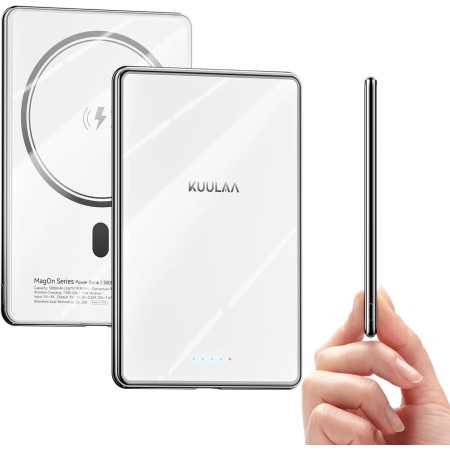 Kuulaa Bateria Externa Magnetica Ultra Slim 5000mAh, PD 20W Power Bank Wireless mag-Safe Mini Carga Rápida, 0.27IN Cargador