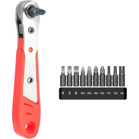 Mokaskaidj Destornillador Carraca 110mm, Mini Carraca Destornilladores Pequeños con 10 Puntas Unidad de 1/4 de Pulgada,