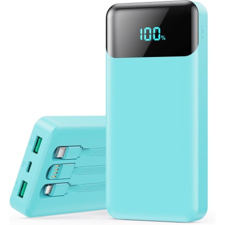 Power Bank 26800mAh Bateria Externa con 3 Cable Integrado, PD 25W QC4.0 Bateria Portatil Carga Rápida USB C Cargador Portátil