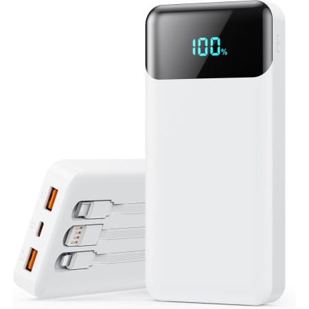 Power Bank 26800mAh Bateria Externa con 3 Cable Integrado, PD 25W QC4.0 Bateria Portatil Carga Rápida USB C Cargador Portátil