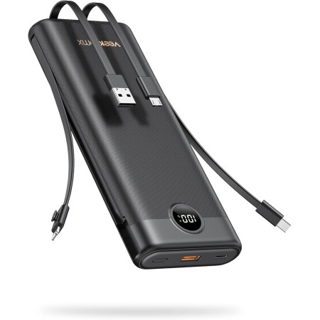 VEEKTOMX Power Bank 30000mAh PD 22.5W Powerbank con Cables Incorporados Cargador Portátil USB C con 4 Salidas y 2 Entradas