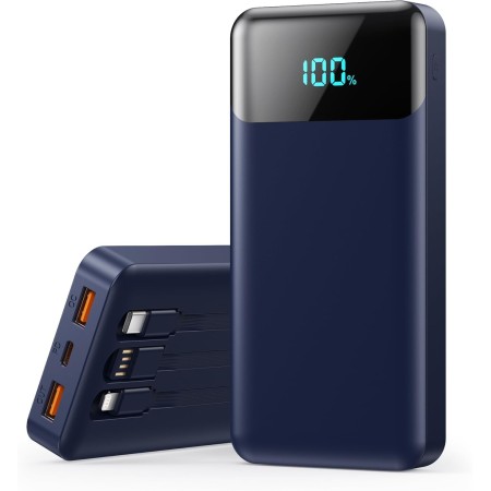 Power Bank 26800mAh Bateria Externa con 3 Cable Integrado, PD 25W QC4.0 Bateria Portatil Carga Rápida USB C Cargador Portátil