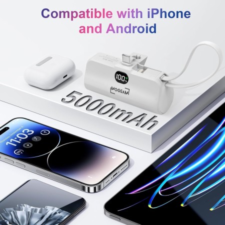 MOGGAM Mini Bateria Externa iPhone Portátil - Compatible con 16/15/14/14/13 y Más - Bateria Portatil iPhone 2 en 1 de 5000mAh -