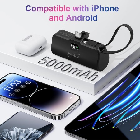 MOGGAM Mini Bateria Externa iPhone Portátil - Compatible con 16/15/14/14/13 y Más - Bateria Portatil iPhone 2 en 1 de 5000mAh -