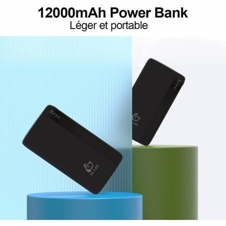 SLuB Power Bank 12000mAh, Ultra Delgado Bateria Externa, 3A USB C Carga Rapida, Pantalla Digital LCD, Cargador de Teléfono