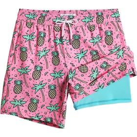 MaaMgic 7" 2 en 1 Bañador con Forro de Compresión con Cremallera Hombre Shorts de Baño Shorts de Playa Traje de Baño para