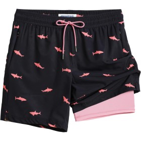MaaMgic 7" 2 en 1 Bañador con Forro de Compresión con Cremallera Hombre Shorts de Baño Shorts de Playa Traje de Baño para